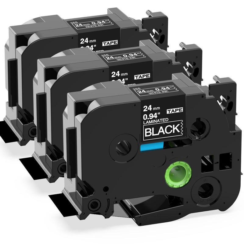 Label KINGDOM TZe-355 24mm Black Label Tape Replacement for Brother TZe355 1 Inch White on Black TZe Tape 0.94 Compatible with Brother P Touch Black Tape for PTD600 PTP710BT PTP700 PT2730  3-Pack - Image 1
